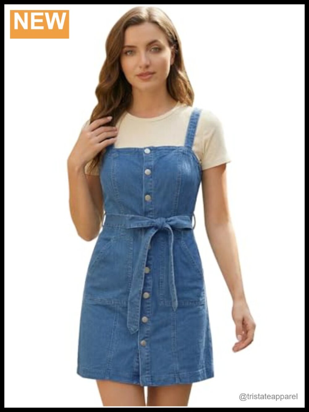 Denim Overall Dress A-Line Adjustable Strap Button Front Sleeveless